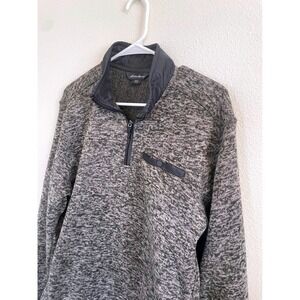Eddie Bauer Mens Medium  Heathered Grey Fleece 1/4 Zip Pullover Sweater